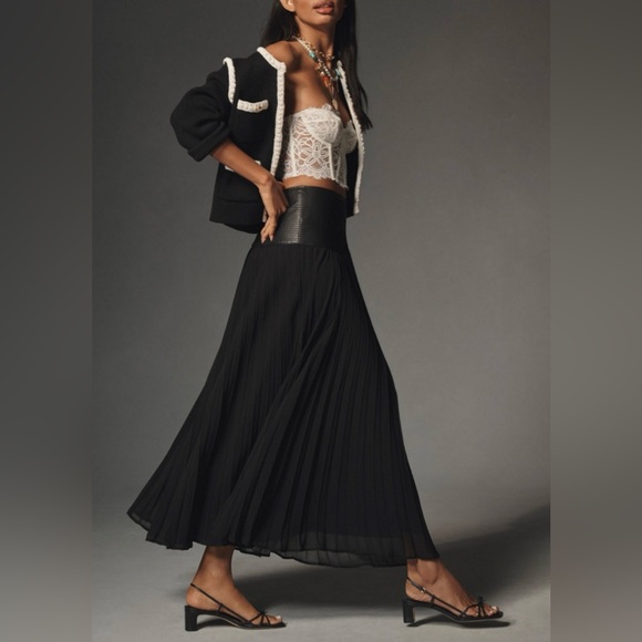 Anthropologie Faux Leather Pleated Midi Skirt - Picture 3 of 7